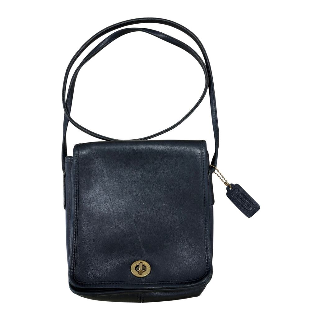 Vintage 80s Coach Black Leather Turnlock Crossbody